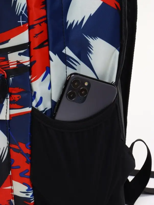 Рюкзак школьный на молнии, с карманами, с принтом, размер 29&times;12&times;42 см, синий/красный