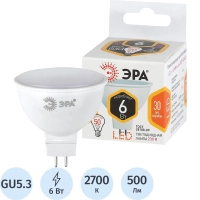 Лампа светодиодная Эра 6W GU5.3 2700k тепл.бел. спот