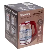 Чайник электрический Sakura SA-2722BK, стекло, 2.2 л, 1800 Вт, подсветка, прозрачный