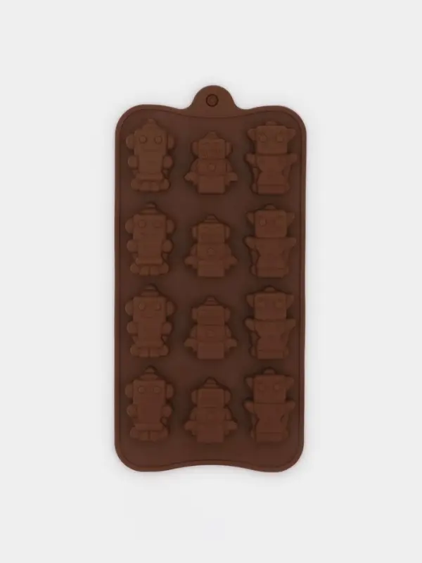 Форма для шоколада Доляна &laquo;Роботы&raquo;, силикон, 21&times;11&times;1.5 см, 12 ячеек, коричневая