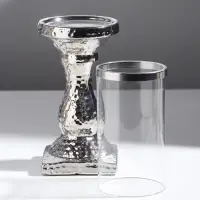 Подсвечник на 1 свечу &laquo;Монти&raquo;, керамика, стекло, d=7.5 см, серебро, 9&times;9&times;31.5 см
