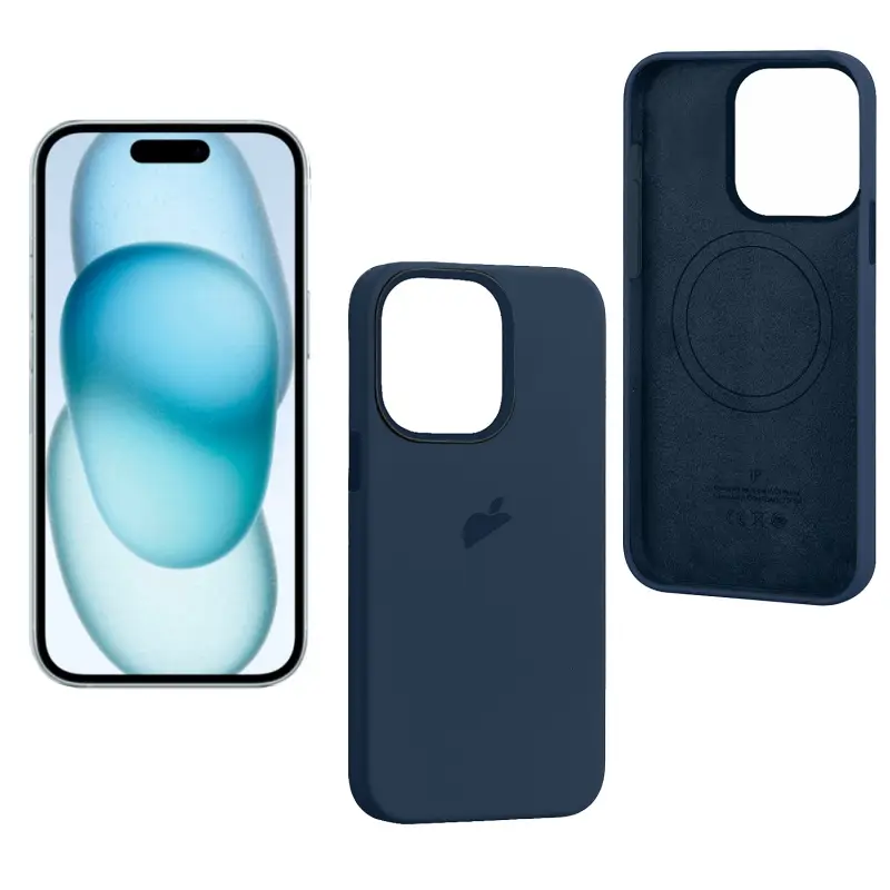 Чехол для iPhone 15 Pro Max Silicone Case 100% ORG (MagSafe + анимация NFC Clear) c LOGO Storm Blue