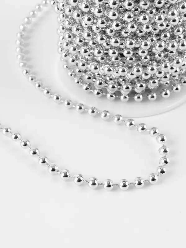 Бусы на нитях, 4 мм, 9&plusmn;1 м, цвет серебряный