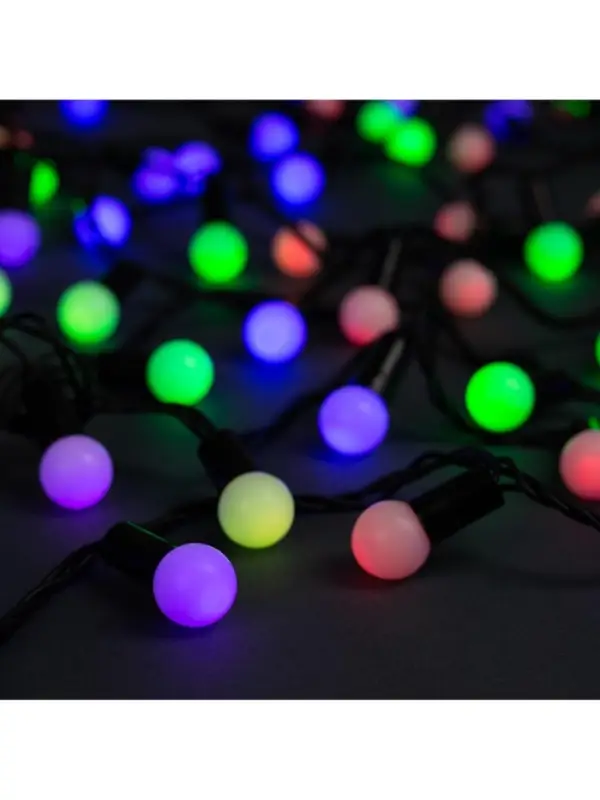 Гирлянда &laquo;Нить&raquo; 20 м с насадками &laquo;Шарики 1.5 см&raquo;, IP44, тёмная нить, 200 LED, свечение мульти (RG/RB), мигание, 220 В