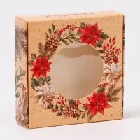 Подарочная коробка сборная с окном «С новым годом!», 10×10×3 см