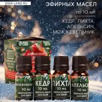 Новогодний набор эфирных масел &laquo;Ароматной баньки&raquo;, в подарочной коробке, апельсин, кедр, пихта, можжевельник, 4 шт. по 10 мл
