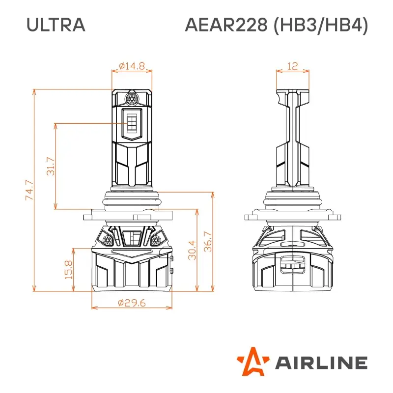 Лампа светодиод. HB3/HB4 ULTRA, 55Вт, 10400Лм (5200Лм x 2), 6500К, 12/24В, кмпл. 2 шт.