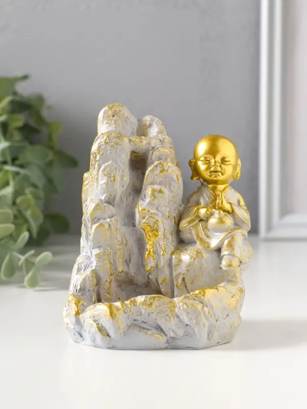 Подставка для благовоний &laquo;Хотей на скале&raquo;, стелющийся дым, беж с патиной, 9.5&times;7&times;12.5 см