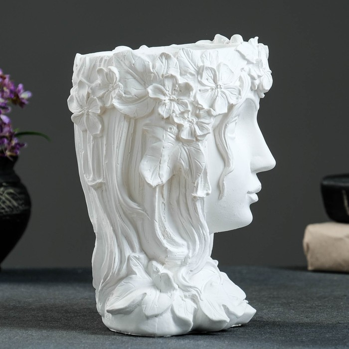 Кашпо - органайзер  Кашпо - органайзер "Девушка с венком" белая, 14х19х14см
