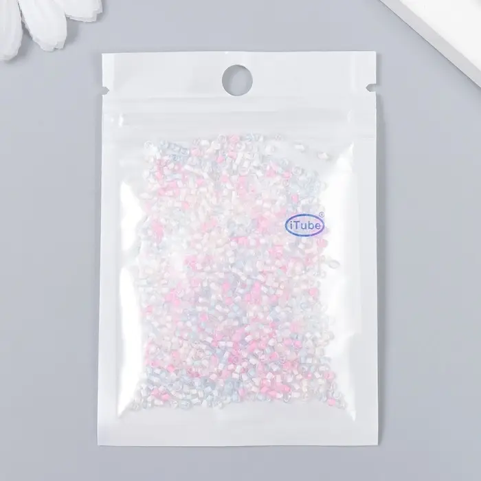 Бисер стекло 12/0  Бисер стекло 12/0 "Прозрачный. Цветная серединка. Розовый и голубой" 10 гр