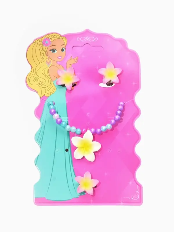 Набор детский &laquo;Выбражулька. Цветок&raquo;, 3 предмета: бусы, клипсы, кольцо безразмерное, разноцветный