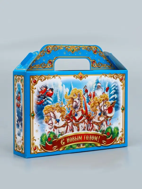 Коробка подарочная новогодняя «Тройка» голубая 26×23×7 см Коробка подарочная новогодняя «Тройка» голубая 26×23×7 см