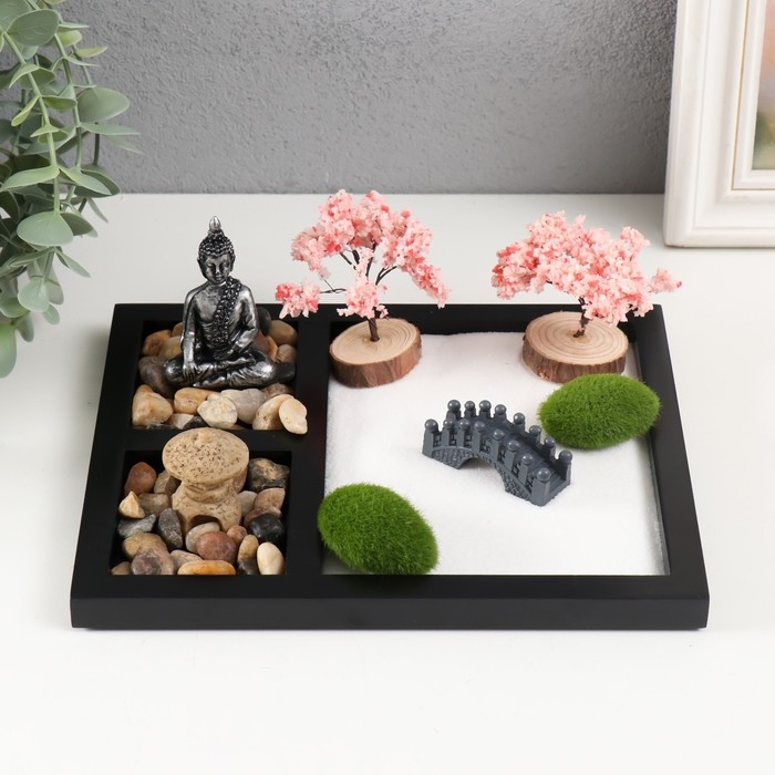 Сад камней Дзен  Сад камней Дзен "Будда в камнях и мостик" белый песок 1,5х21,5х17,5 см