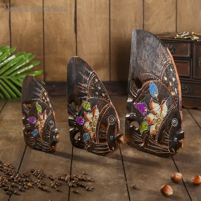 Сувенирный набор дерево "Рыбки с цветком"(3 шт)  20х8х25 см  МИКС