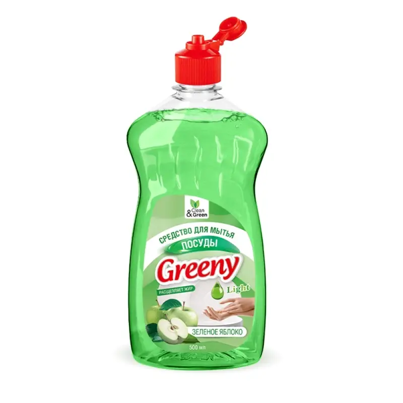 Средство для мытья посуды "Greeny" Light "Яблоко" 500 мл. Clean&Green CG8520