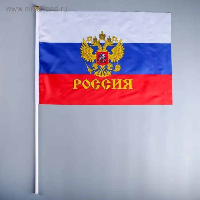 Флаг России с гербом, 40×60 см, шток (70/90 см), полиэфирный шёлк Флаг России с гербом, 40×60 см, шток (70/90 см), полиэфирный шёлк