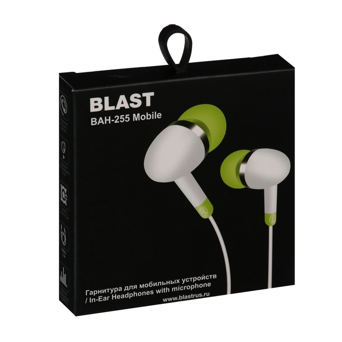 Наушники Blast BAH-255 Mobile, вакуумные, микрофон, управление, 32 Ом, 3.5 мм, 1.2м, белые Наушники Blast BAH-255 Mobile, вакуумные, микрофон, управление, 32 Ом, 3.5 мм, 1.2м, белые