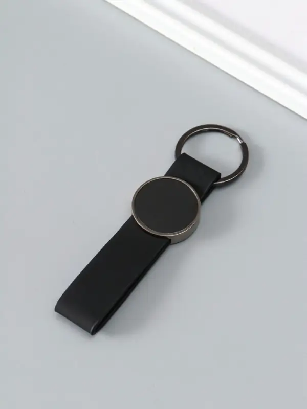 Брелок для ключей на кольце под нанесение &laquo;Ремешок&raquo;, размер окна d=2.7 см, кожзам, чёрный, 11.3&times;3&times;0.7 см