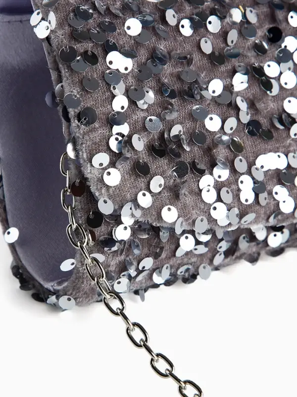 Сумка-клатч вечерняя на магните, на цепочке, с пайетками, серебристая