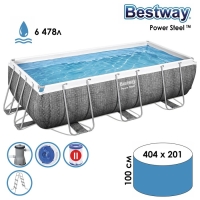 Бассейн каркасный Bestway Power Steel 56721, 404×201×100 см, фильтр-насос, лестница, прямоугольный