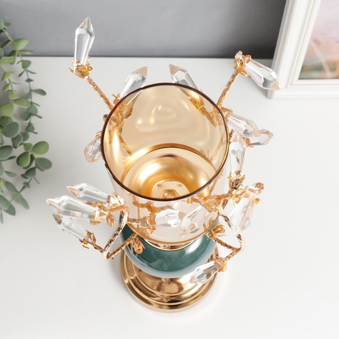 Подсвечник металл на 1 свечу Подсвечник металл на 1 свечу "Веточки с кристаллами. Сине-зелёный шар" золото 38х17х17 см