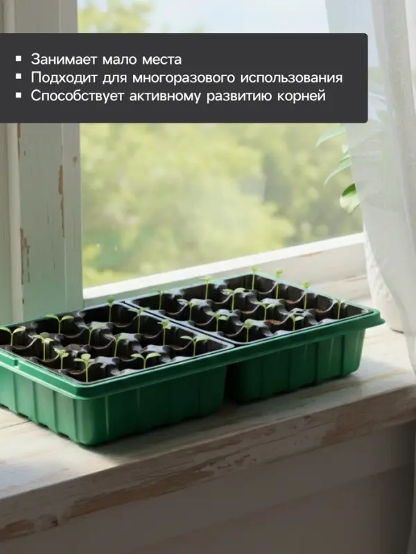 Набор для рассады: торфяная таблетка d=4.1 см, 24 шт., кассета на 24 ячейки по 40 мл, поддон 35.5&times;22.5 см, зелёный, пластик, Экоторф