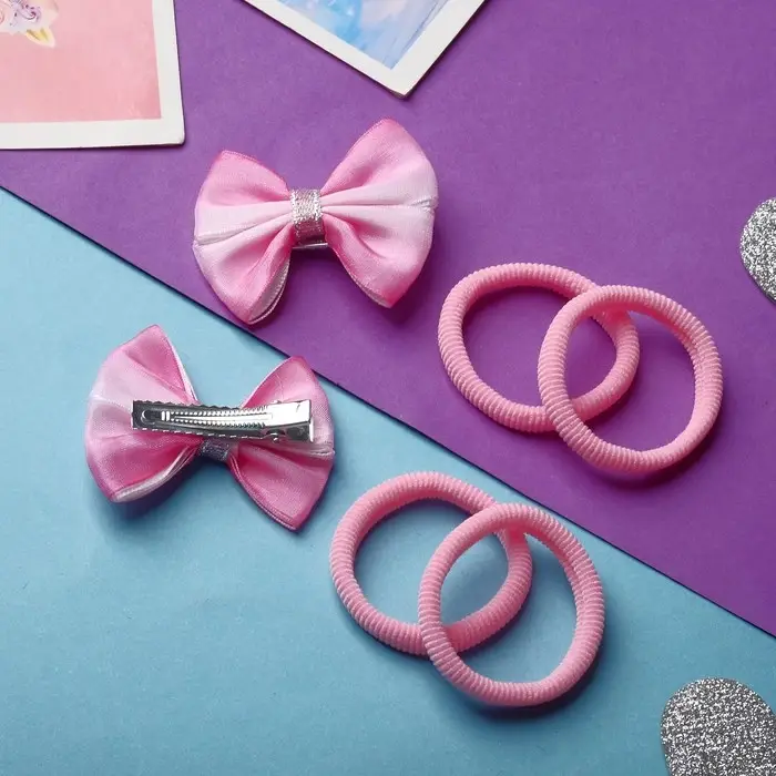 Набор для волос "Карапунька" (4 резинки, 2 зажима) блеск градиент, 2 см, розовый