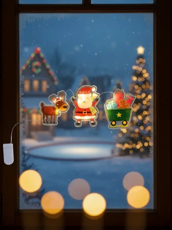 Светодиодная наклейка на окна &laquo;Дед Мороз с подарками&raquo;, 0.5 м, 3 LED, от батареек CR2032&times;2, свечение тёплое белое