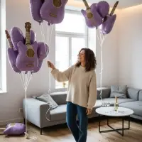 Воздушный шар фольгированный 35" "Гитара" цвет сиреневый