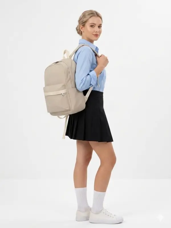 Рюкзак для девочки, водонепроницаемый, однотонный, 1 отделение, 3 кармана, 30&times;13&times;42 см, бежевый