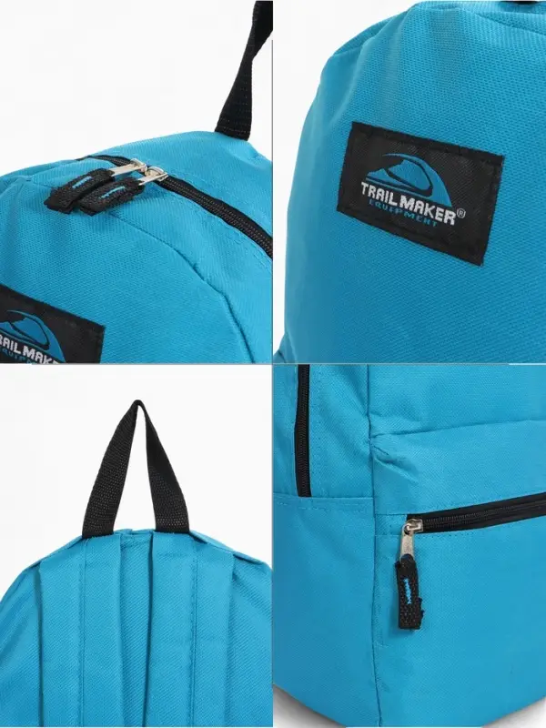 Рюкзак школьный на молнии, с карманом, однотонный, размер 30&times;12&times;40 см, синий