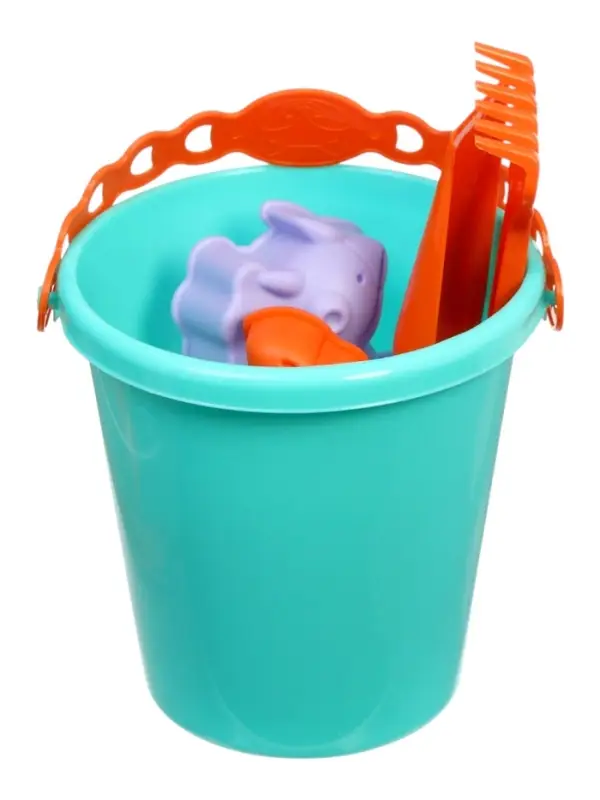 Набор для игры в песке (Ведро 1л, 4 формочки динозавры, грабельки и лопатка)