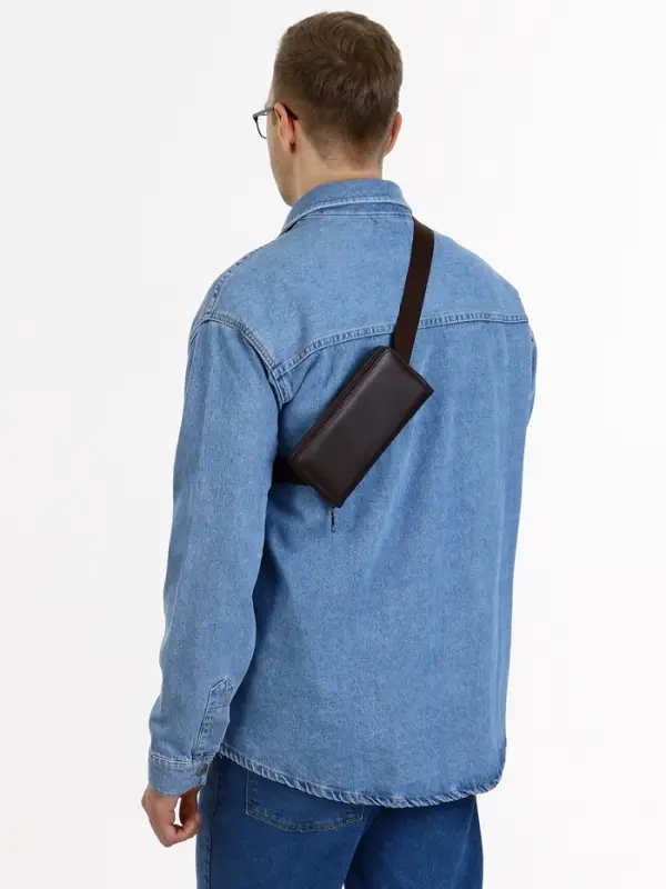 Сумка мужская через плечо TEXTURA, портмоне - клатч, на молнии, коричневая