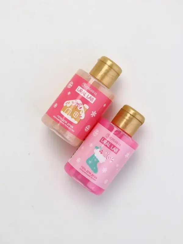 URAL LAB Розовый НГ Набор "С Новым годом", 2 геля для душа и 2 крема для рук, розовый