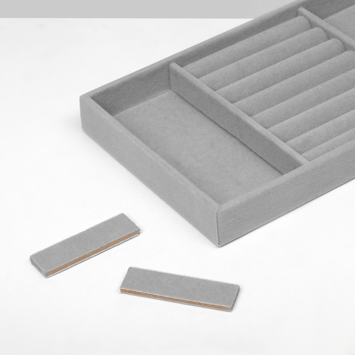 Подставка для украшений 4 места и 7 полос для колец, 21×12.3×2.3 см, цвет серый Подставка для украшений 4 места и 7 полос для колец, 21×12.3×2.3 см, цвет серый