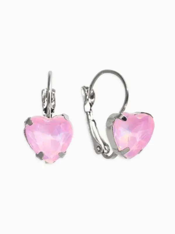 Серьги "Сердечки" лунные, цвет светло-розовый в серебре