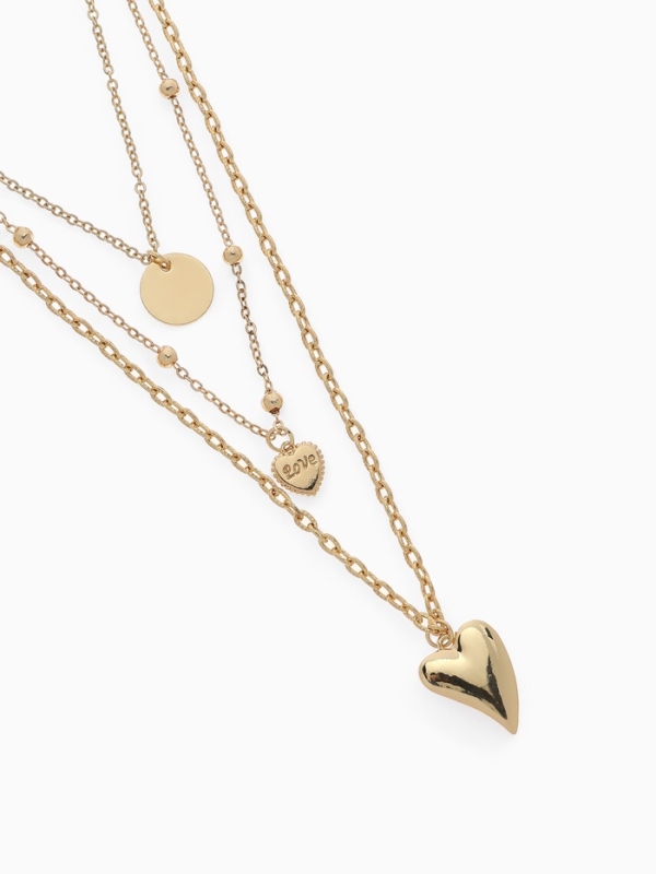 Кулон «Цепь» два сердца и круг, цвет золото