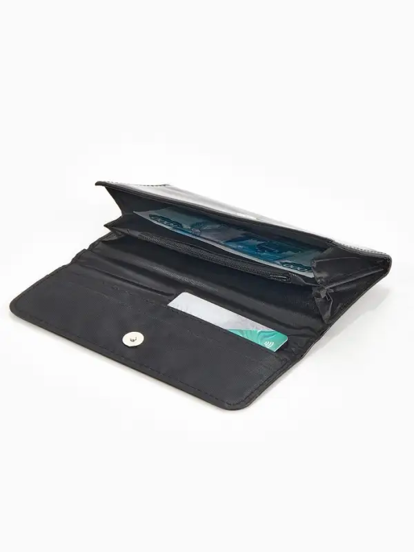 Кошелёк женский на магните, 19.5&times;2.5&times;9 см, лаковый, чёрный