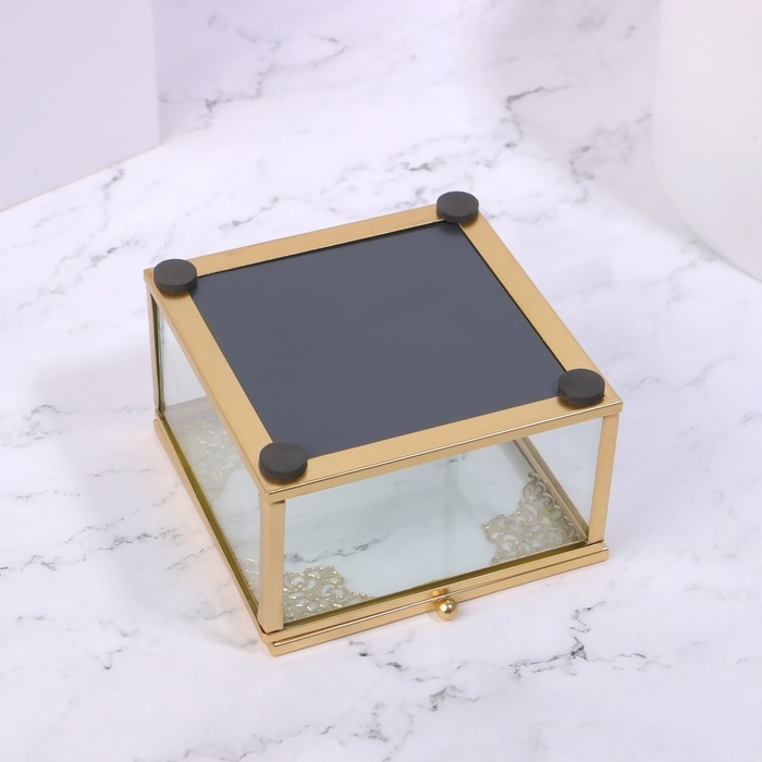 Органайзер для хранения «GREAT», с крышкой, стеклянный, с зеркальным дном, 1 секция, 10 × 10 × 6 см, цвет прозрачный/медный