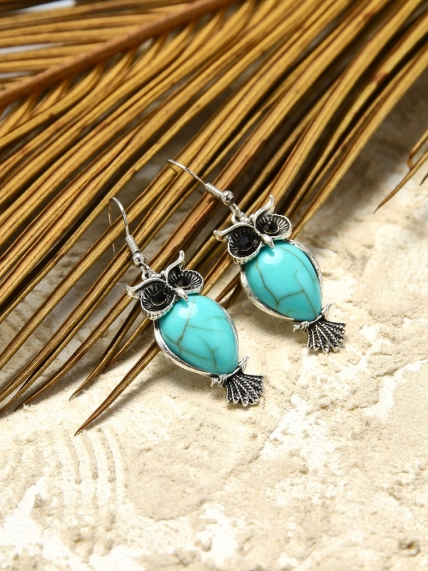 Серьги «Бирюзовый мир» сова, цвет голубой в чернённом серебре Серьги «Бирюзовый мир» сова, цвет голубой в чернённом серебре