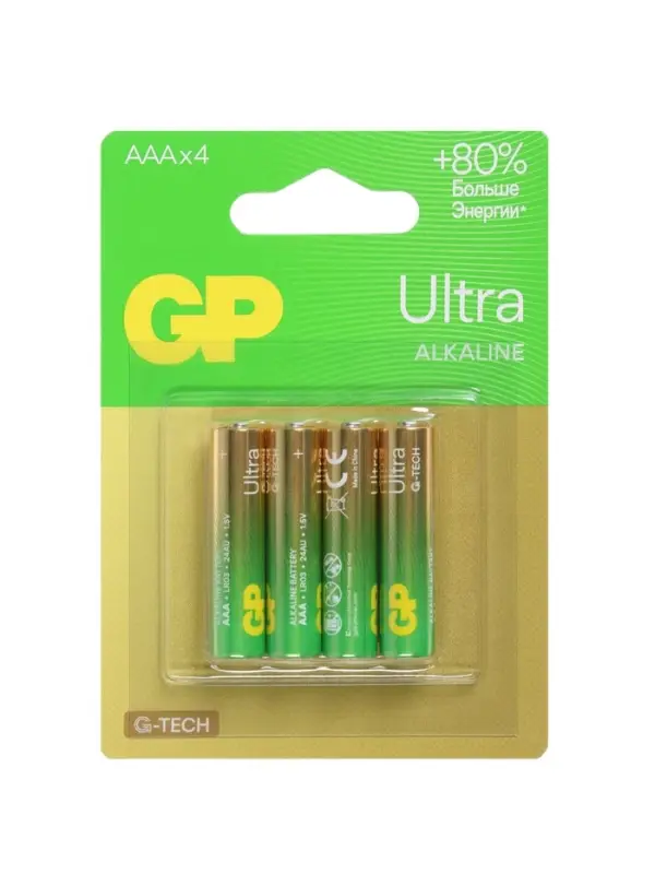 Батарейка алкалиновая GP Ultra, AAA, LR03-4BL, 1.5 В, блистер, 4 шт.