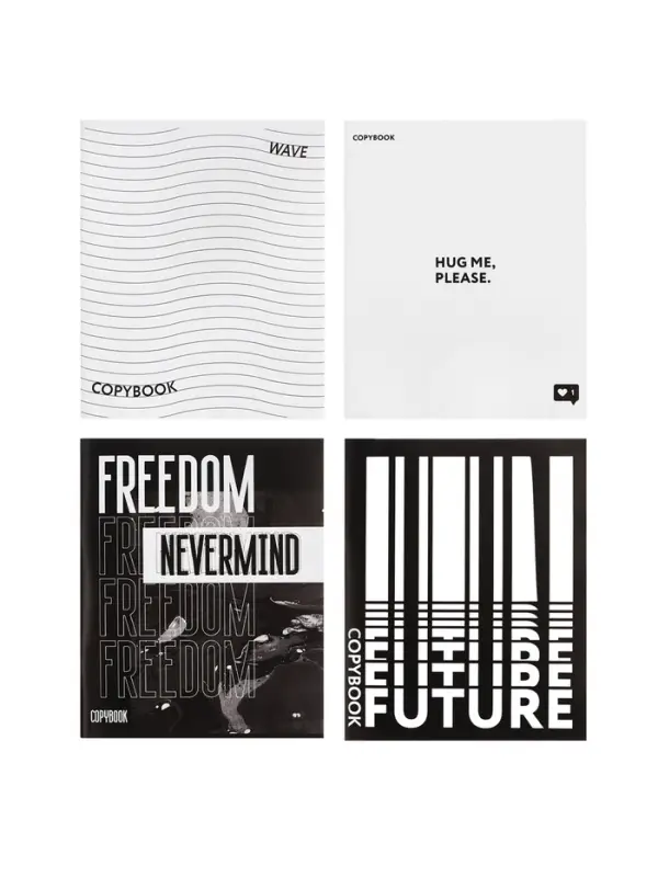 Тетрадь 48 листов в клетку, Calligrata Black and white, обложка мелованная бумага, серые листы, МИКС