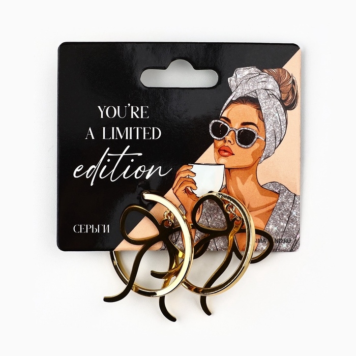 Серьги - кольца с подвесом бантом «Limited edition», 3 см Серьги - кольца с подвесом бантом «Limited edition», 3 см