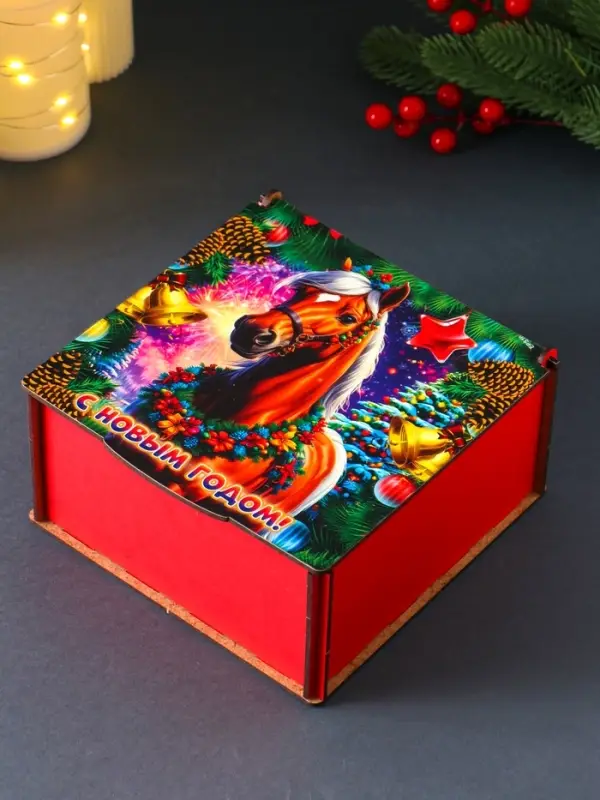 Короб сувенирный, новогодний, подарочный №3 "С Новым Годом" 18х18х9,5 см