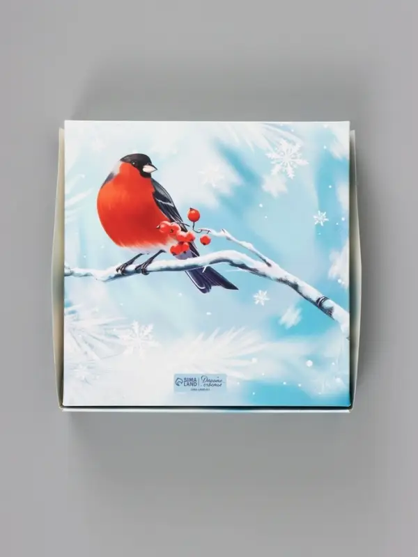 Коробка подарочная новогодняя, складная 20&times;20&times;4 см &laquo;Снегири&raquo;