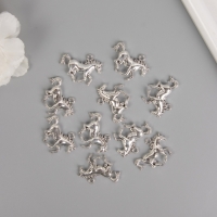 Декор для творчества металл "Скачущий конь" серебро набор 10 шт 2,2х2,9х0,4 см