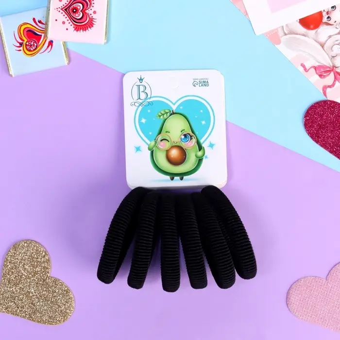 Резинки для волос «Авокадо лав», набор 6 шт., очки, 4 см, чёрные