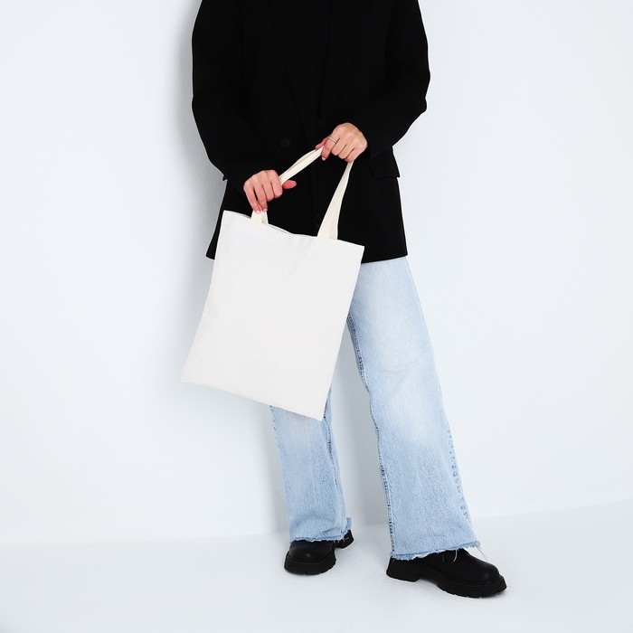 Шопер однотонный, 35 х 0.5 х 40 см, двунитка, без подклада, бежевый Шопер однотонный, 35 х 0.5 х 40 см, двунитка, без подклада, бежевый