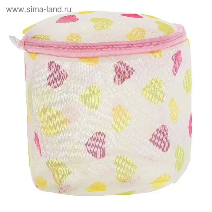 Мешок для стирки белья с диском Доляна, 15×15×13 см, двухслойный, крупная сетка, рисунок МИКС