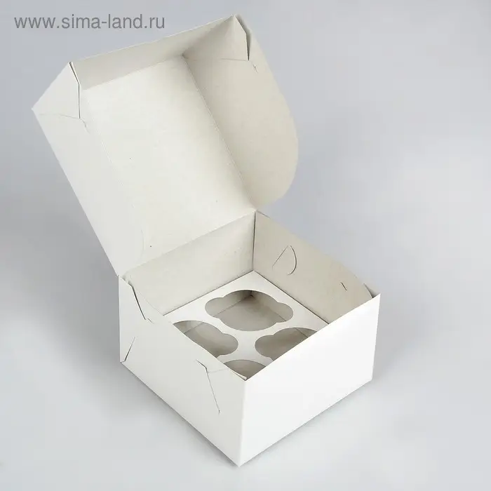 Упаковка для капкейков на 4 шт., без окна, белая 16×16×10 см Упаковка для капкейков на 4 шт., без окна, белая 16×16×10 см